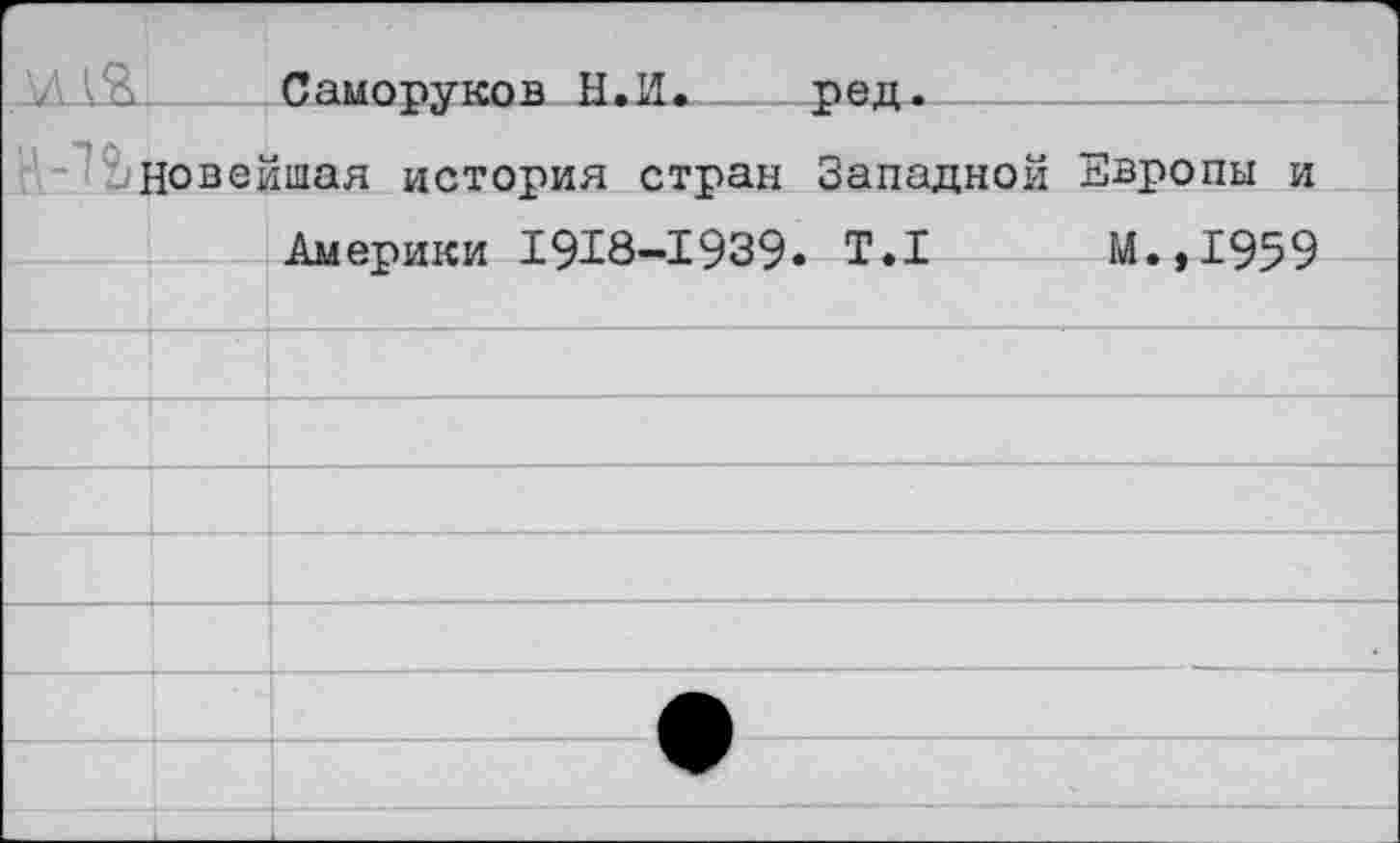 ﻿Саморуков Н.И. ред.
^Новейшая история стран Западной Европы и
Америки 1918-1939. Т.1	М.,1959